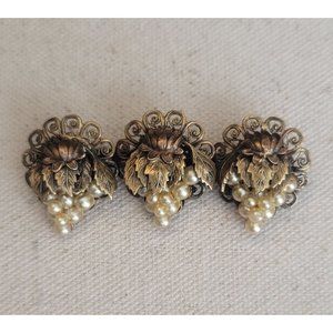 Vintage Bronze and Pearl Grape Cluster Brooch